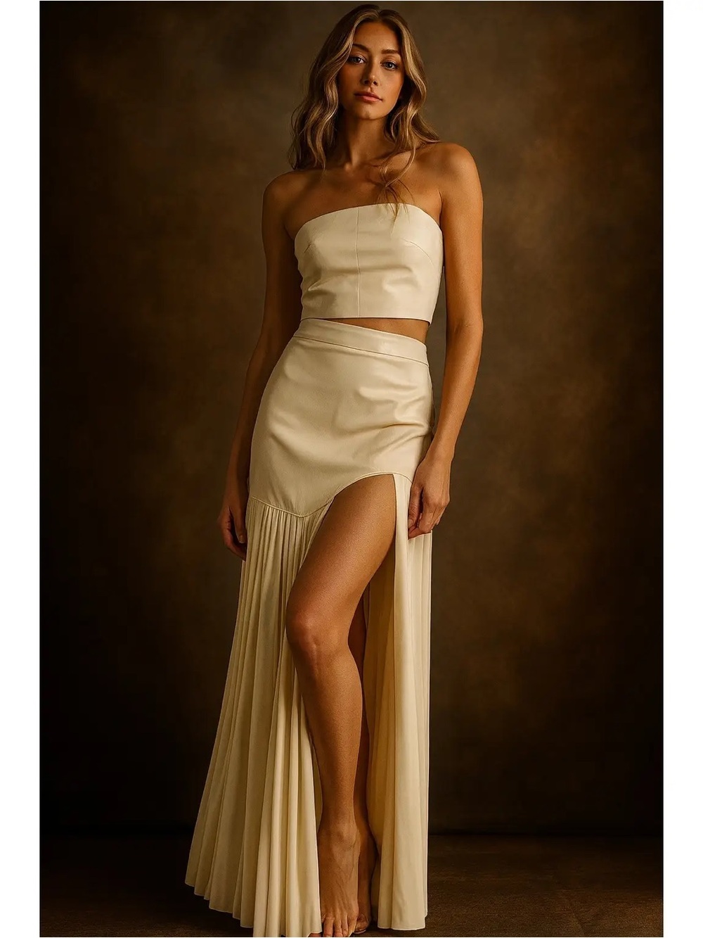 Strapless Cream High-Low Maxi Skirt Set - Women's Skirt
